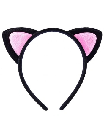 Sevimli Kedi Kulak Pofuduk Kedi Taç Siyah İçi Pembe Renk 17x15 Cm