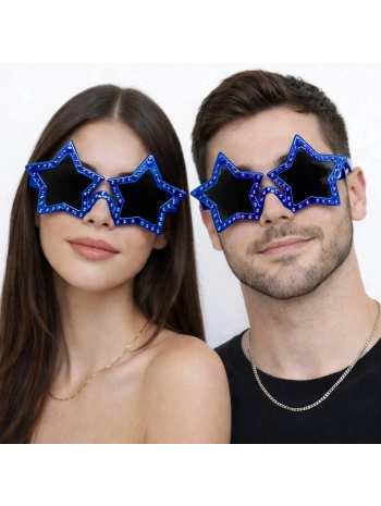 Mavi Renk Disko Yıldızı Retro Parti Gözlüğü 16x7 Cm