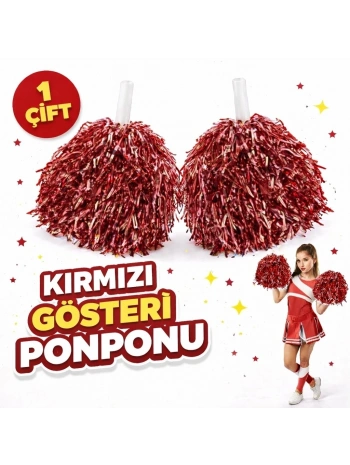 1 Çift ( 2 Adet ) Kırmızı Renk 23 Nisan 19 Mayıs 29 Ekim Okul Gösteri Ponponları