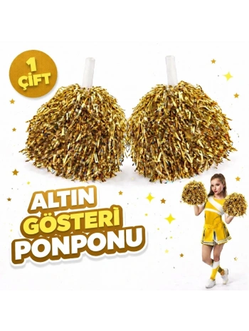 1 Çift ( 2 Adet ) Altın Renk 23 Nisan 19 Mayıs 29 Ekim Okul Gösteri Ponponları