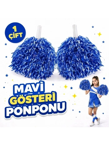 1 Çift ( 2 Adet ) Mavi Renk 23 Nisan 19 Mayıs 29 Ekim Okul Gösteri Ponponları