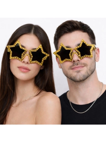 Altın Renk Disko Yıldızı Retro Parti Gözlüğü 16x7 Cm