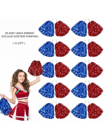 Kırmızı Mavi Metalik Dolgun Gösteri Ponponu 20 Adet (10 Çift)