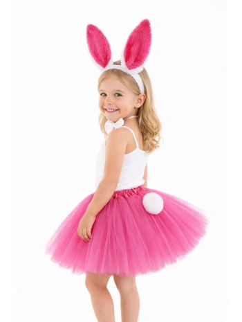 Fuşya Tavşan Kostüm Seti Kız Çocuk – Tütü Etekli 4 Parça