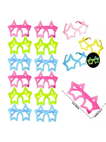 Fosforlu Yıldız Model Glow Parti Gözlüğü Karanlıkta Yanan Gözlükler 12 Adet