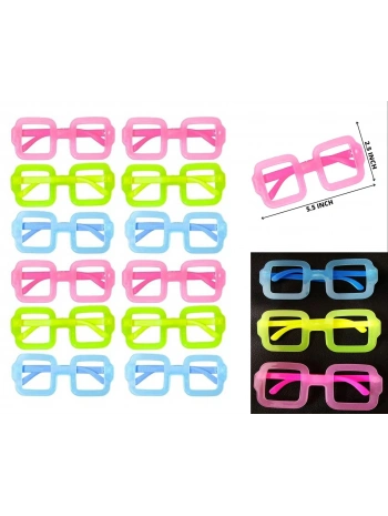 Fosforlu Kare Model Glow Parti Gözlüğü Karanlıkta Yanan Gözlükler 12 Adet