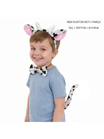 İnek Kostüm Aksesuar Seti 3 Lü - Taç Papyon Kuyruk