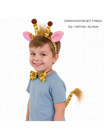 Zürafa Kosümü Aksesuar Seti 3 Lü - Taç Papyon Kuyruk