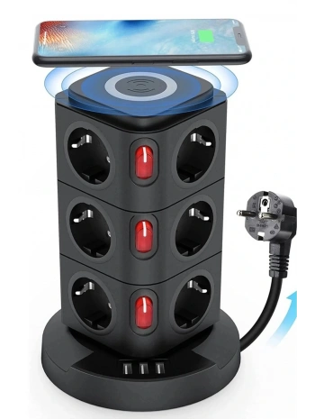 Termal Akım Korumalı Isıya Dayanıklı 3 Usb 12 Priz Ve Wireless Kablosuz Şarj 2.4 Amper Kablolu Priz