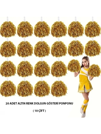 10 Çift ( 20 Adet ) Altın Renk 23 Nisan 19 Mayıs 29 Ekim Okul Gösteri Ponponları