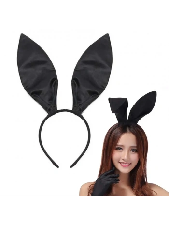 Siyah Renk Saten Kaplama Şekil Verilebilir Tavşan Kulak Taç 35x11 Cm
