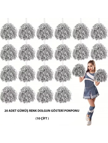 10 Çift ( 20 Adet ) Gümüş Renk 23 Nisan 19 Mayıs 29 Ekim Okul Gösteri Ponponları