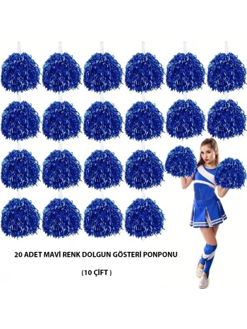10 Çift ( 20 Adet ) Mavi Renk 23 Nisan 19 Mayıs 29 Ekim Okul Gösteri Ponponları