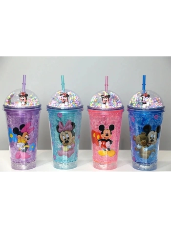 Sevimli Mickey Mouse Işıklı Pipetli Boncuklu Suluk & Bardak 400 Ml Alk3147