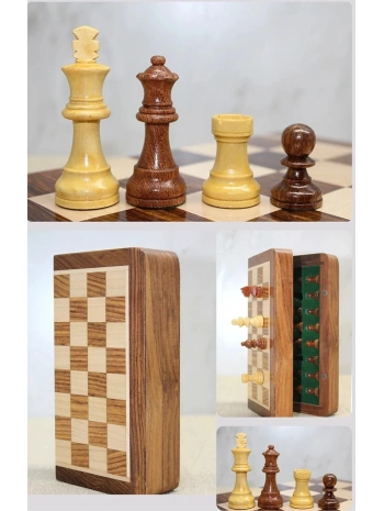 Özel Vernikli Mıknatıs Taşlı Ahşap Katlanabilir Kutulu Satranç Oyunu 17.5 Cm G221