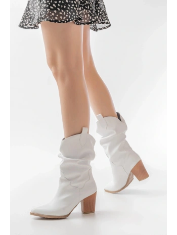 LS-1860 Beyaz Körüklü Kalın Topuklu Günlük Kadın Bot