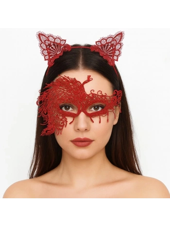 Alevin Zarafeti Kırmızı Dantel Maske Ve Taç Seti 4 No – Kadın Kostüm Tamamlayıcı