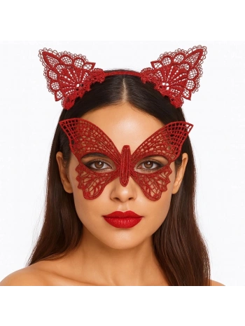 Gösterişli Kırmızı Dantel Maske Ve Taç Seti 7 No – Masquerade Ve Davetler İçin