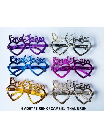 Kalpli Bride Team Gözlük Seti 6 Renk - Kına  Düğün Partileri İçin