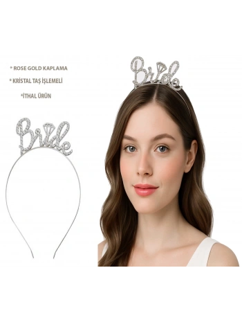 Gümüş Renkli Taşlı “bride” Gelin Tacı – El Yazısı Yazı Tipiyle