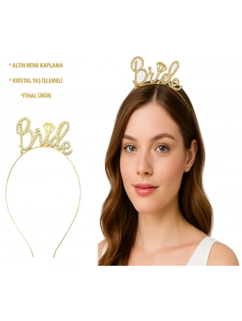 Altın Renkli Taşlı “bride” Gelin Tacı – El Yazısı Yazı Tipiyle