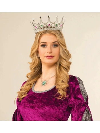 Taşlı Rönesans Kostümlü Kraliyet Ortaçağ Gümüş Kraliçe Prenses Tacı