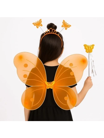 Turuncu Kelebek Kız Seti – 50 Cm Kelebek Kanadı, Taç Ve Asa