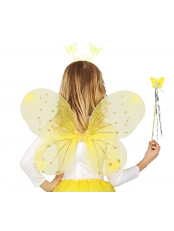 Sarı Kelebek Erkek-kız Seti – 50 Cm Kelebek Kanadı, Taç Ve Asa