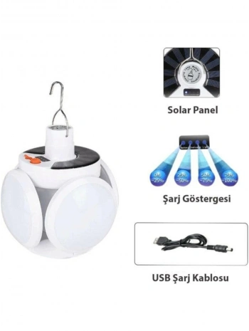 P-038 Solar Güneş Enerji Ve Usb Sarjli 5 Kanatlı