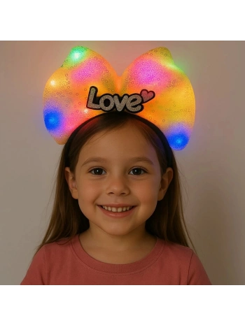 Led Işıklı Love Yazılı Sarı Fiyonk Taç – Kız Çocuk Parti Tacı