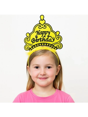 Sarı Happy Birthday Prenses Tacı – Doğum Günü Taç Aksesuarı