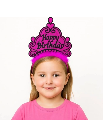 Fuşya Happy Birthday Prenses Tacı – Doğum Günü Taç Aksesuarı