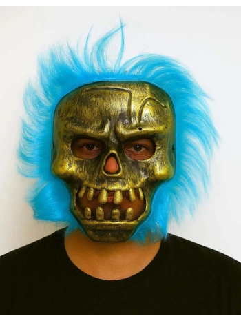 Wild Skull - Bakır Kafatası Turkuaz Saçlı İskelet Maske