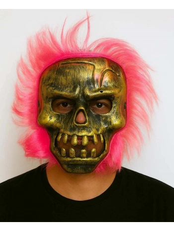 Wild Skull - Bakır Kafatası Pembe Saçlı İskelet Maske