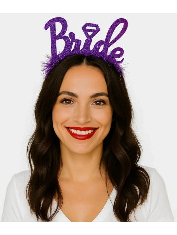 Mor Renk Bekarlığa Veda İtalik Yazı Alyanslı Bride Taç