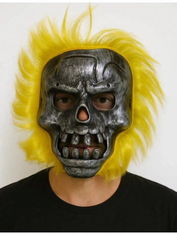 Wild Skull - Metal Kafatası Sarı Saçlı İskelet Maske