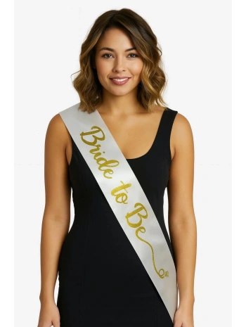 Beyaz Saten Üzerine El Yazısı İtalik Altın Bride To Be Kuşağı