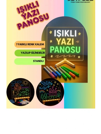 Neon Işıklı 7 Renk Işık Boyama Kalemli Led Resim Panosu Boyama Tahtası Kalemleri 20 X 20