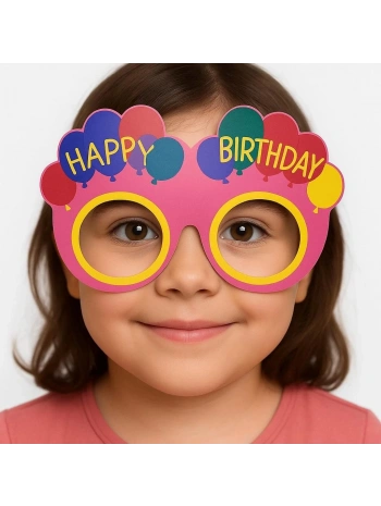 Balon Desenli Karton Doğum Günü Gözlükleri 6 Adet Pembe Renk