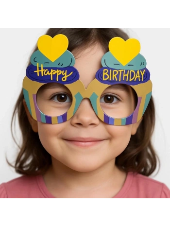 Cupcake Temalı Doğum Günü Renkli Karton Happy Birthday Gözlüğü 6 Adet