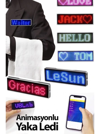 Matrix Kayan Led Yaka Rozeti Mobil Kontrollü Dijital Etiket 9×3cm