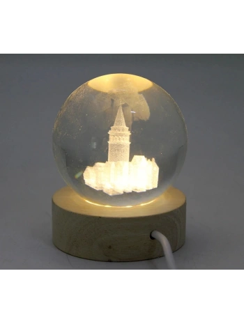 3d Kristal Cam Küre Ahşap Soketli İstanbul Temalı Led Lamba Aalk2575
