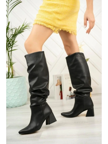SYT-2002 Siyah Körüklü Kalın Topuklu Günlük Bayan Çizme