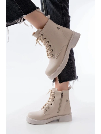 02-2003 Bej Galata Bağcıklı Fermuarlı Günlük Kadın Bot