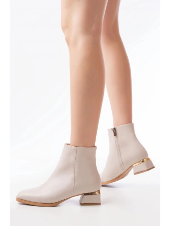 RM-500 Bej Topuklu Fermuarlı Günlük Kadın Bot