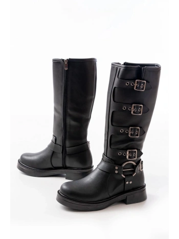 02-346 Siyah Düz Topuklu Günlük Bayan Binici Çizme