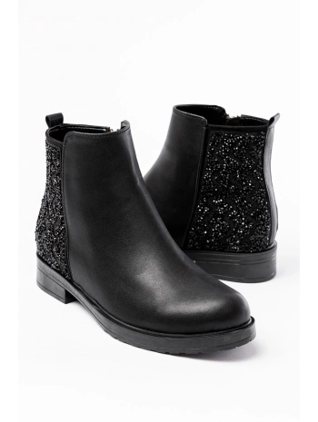 165-212 Siyah Taş Aksesuarlı Fermuarlı Günlük Kadın Bot