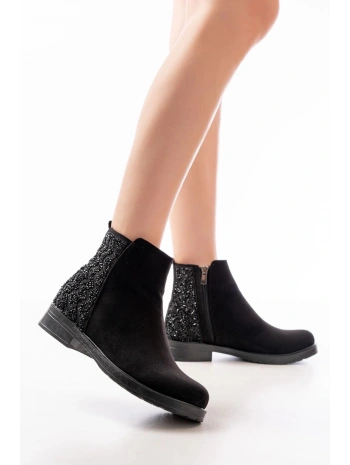 165-212 Siyah Süet Taş Aksesuarlı Fermuarlı Günlük Kadın Bot
