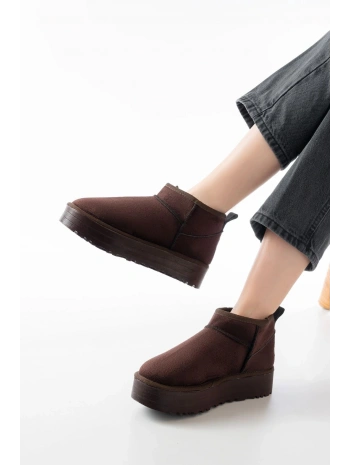 NDR-2850 Kahverengi Süet İçi Kürklü Kışlık Kapalı Burun Kadın Günlük Terlik