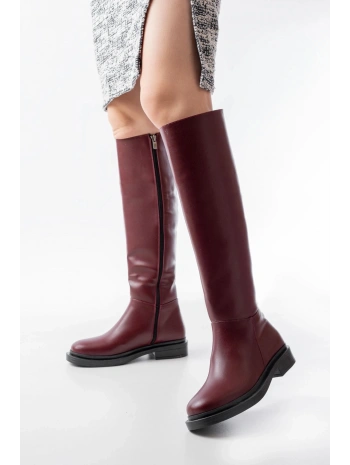 2024-3007 Bordo Fermuarlı Günlük Kadın Çizme